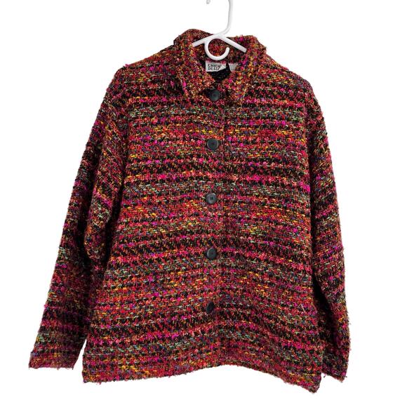Vintage Chico’s Tweed Rainbow Boho Art to Wear Button Jacket Women’s 2 Large - Picture 1 of 5